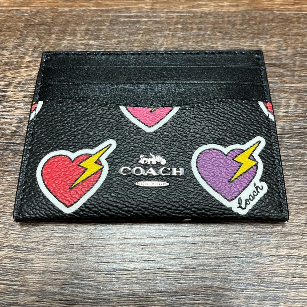 Slim Id Card Case With Heart Bolt Print NWT